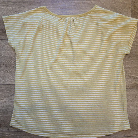 OLD NAVY Loose V-Neck Linen-Blend Henley T- Shirt Womens L Yellow White Striped - Picture 7 of 7